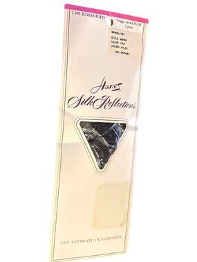 VTG Hanes Silk Reflections Sandalfoot Knee Highs 2-Pr Navy Nylon/Spandex 1 Size